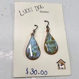Lucky Dog Studios Copper Enamel Swirl Teardrop Earrings Handmade Charlotte, NC